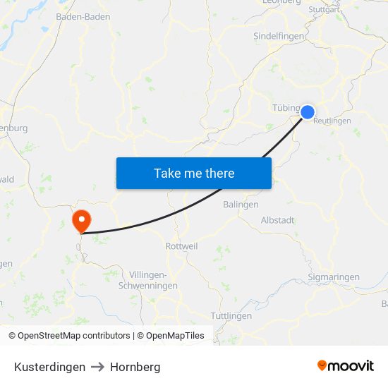 Kusterdingen to Hornberg map