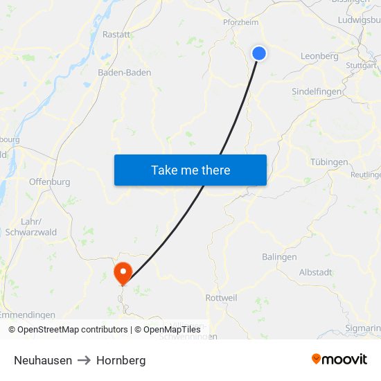 Neuhausen to Hornberg map