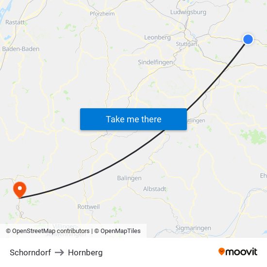 Schorndorf to Hornberg map