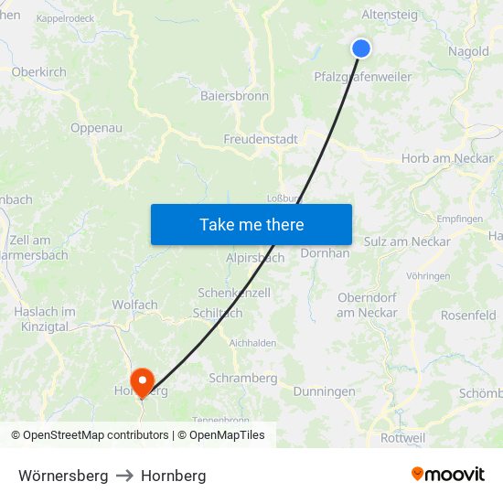 Wörnersberg to Hornberg map