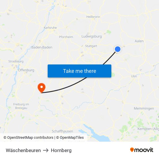 Wäschenbeuren to Hornberg map