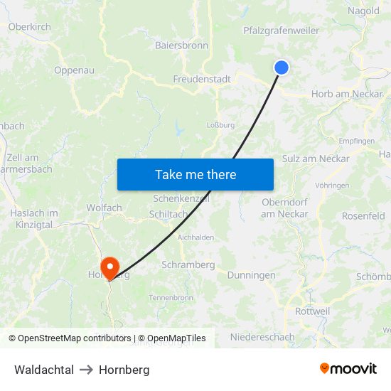 Waldachtal to Hornberg map