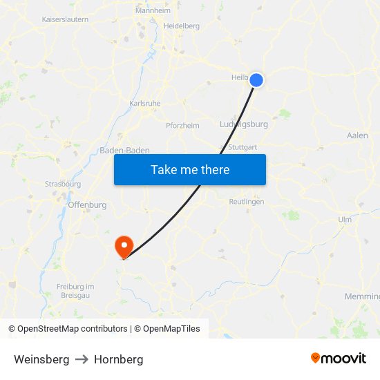 Weinsberg to Hornberg map
