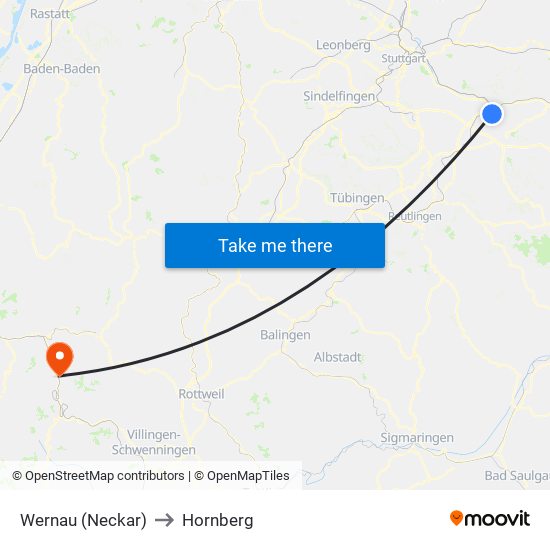 Wernau (Neckar) to Hornberg map