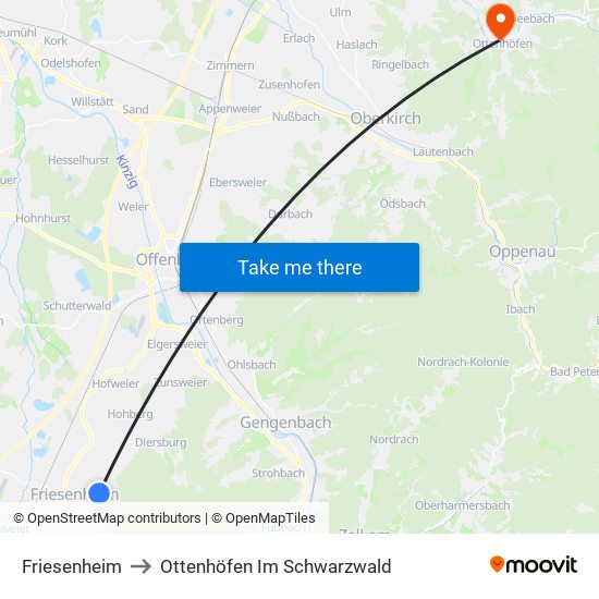 Friesenheim to Ottenhöfen Im Schwarzwald map