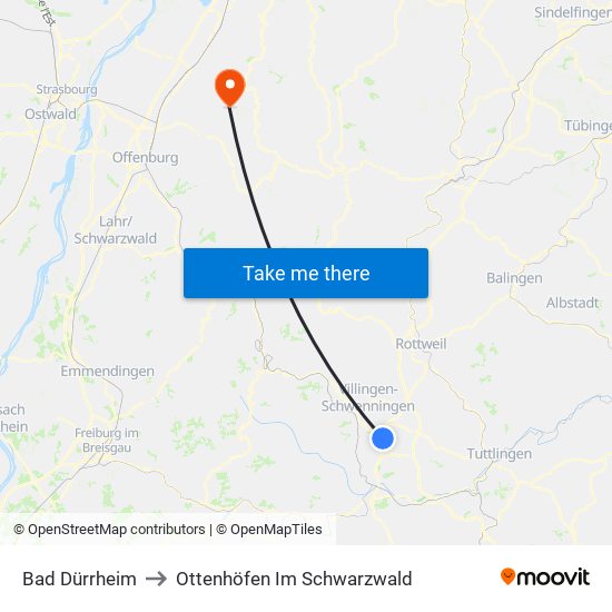 Bad Dürrheim to Ottenhöfen Im Schwarzwald map