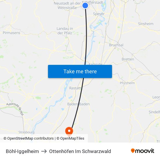 Böhl-Iggelheim to Ottenhöfen Im Schwarzwald map