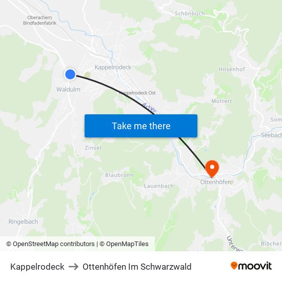 Kappelrodeck to Ottenhöfen Im Schwarzwald map