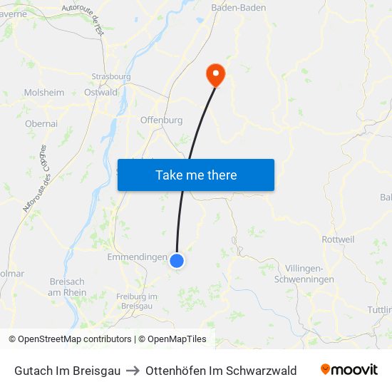 Gutach Im Breisgau to Ottenhöfen Im Schwarzwald map