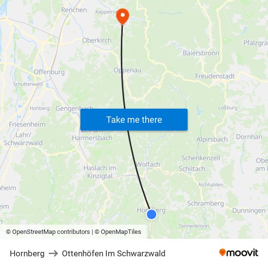 Hornberg to Ottenhöfen Im Schwarzwald map