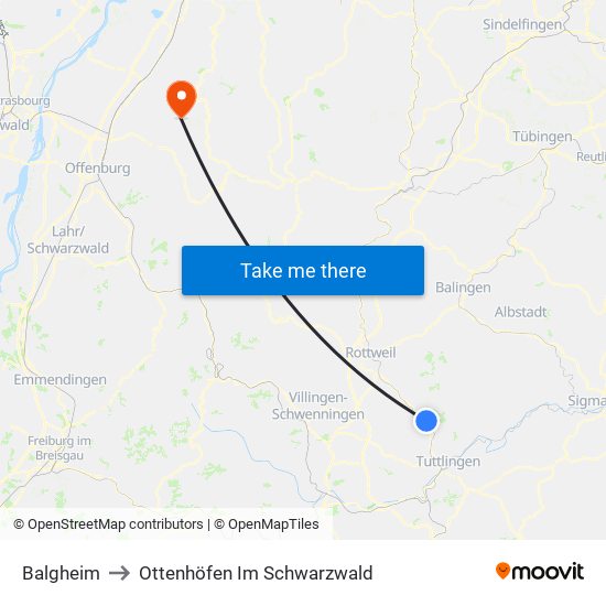 Balgheim to Ottenhöfen Im Schwarzwald map