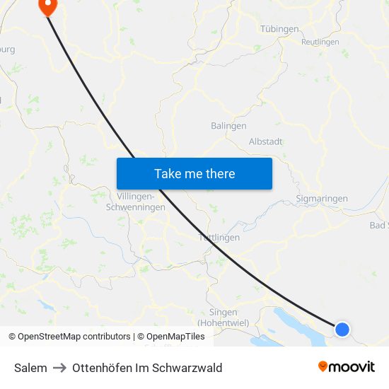 Salem to Ottenhöfen Im Schwarzwald map
