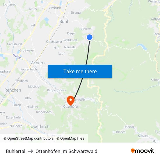 Bühlertal to Ottenhöfen Im Schwarzwald map