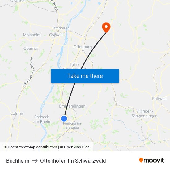 Buchheim to Ottenhöfen Im Schwarzwald map