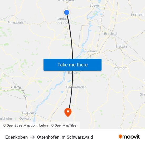 Edenkoben to Ottenhöfen Im Schwarzwald map