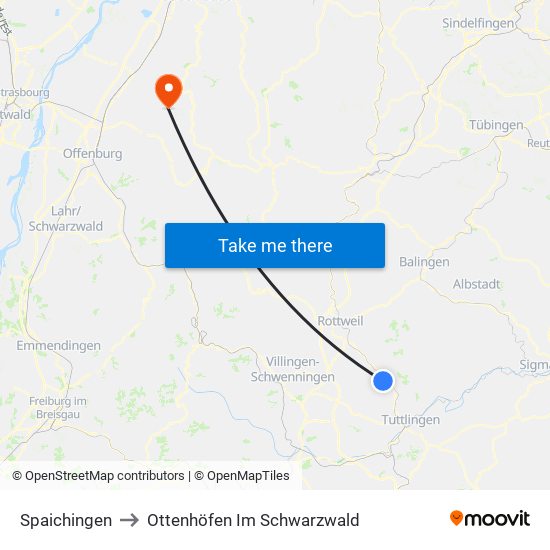 Spaichingen to Ottenhöfen Im Schwarzwald map