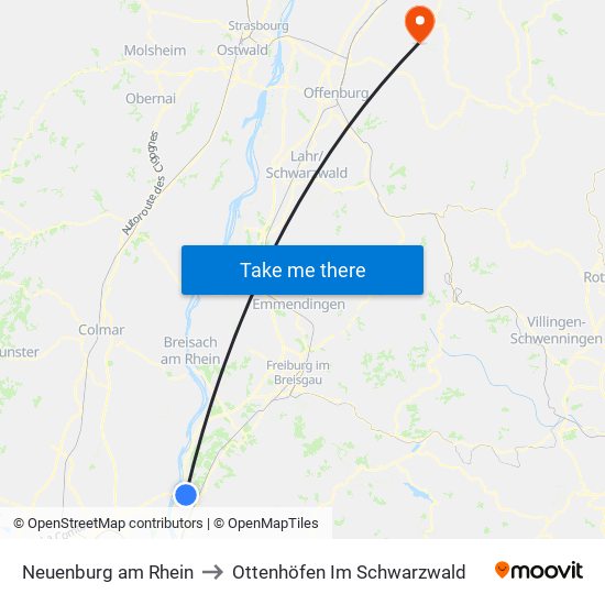 Neuenburg am Rhein to Ottenhöfen Im Schwarzwald map