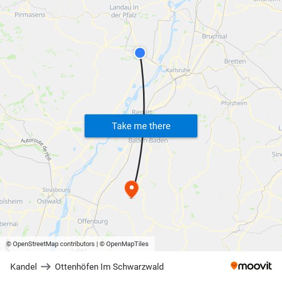 Kandel to Ottenhöfen Im Schwarzwald map