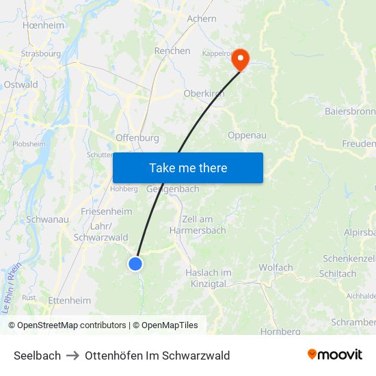 Seelbach to Ottenhöfen Im Schwarzwald map