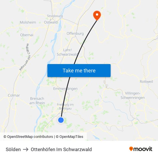 Sölden to Ottenhöfen Im Schwarzwald map