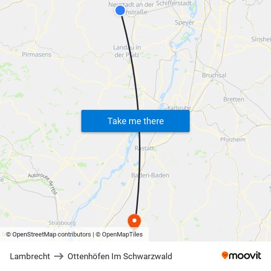 Lambrecht to Ottenhöfen Im Schwarzwald map