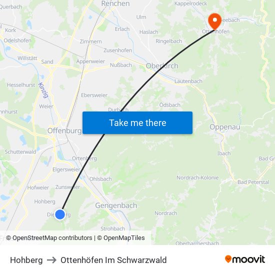 Hohberg to Ottenhöfen Im Schwarzwald map