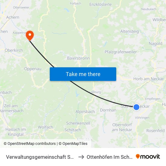Verwaltungsgemeinschaft Sulz am Neckar to Ottenhöfen Im Schwarzwald map