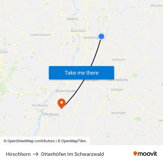 Hirschhorn to Ottenhöfen Im Schwarzwald map