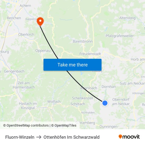 Fluorn-Winzeln to Ottenhöfen Im Schwarzwald map