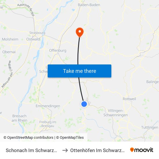 Schonach Im Schwarzwald to Ottenhöfen Im Schwarzwald map