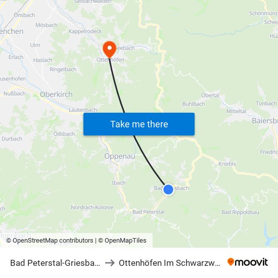 Bad Peterstal-Griesbach to Ottenhöfen Im Schwarzwald map