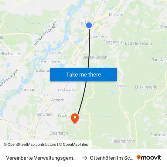 Vereinbarte Verwaltungsgemeinschaft Rastatt to Ottenhöfen Im Schwarzwald map