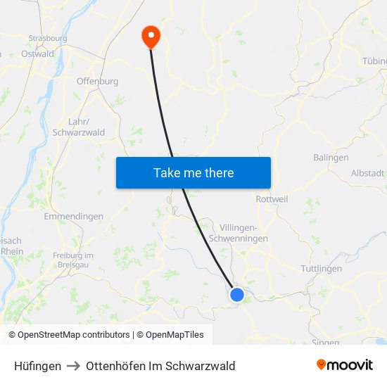 Hüfingen to Ottenhöfen Im Schwarzwald map