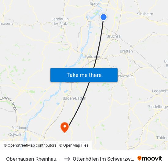 Oberhausen-Rheinhausen to Ottenhöfen Im Schwarzwald map