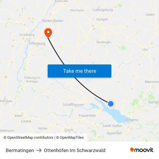 Bermatingen to Ottenhöfen Im Schwarzwald map