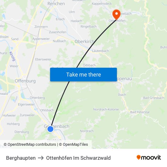 Berghaupten to Ottenhöfen Im Schwarzwald map