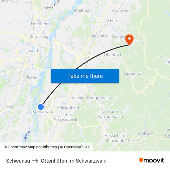 Schwanau to Ottenhöfen Im Schwarzwald map