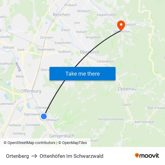 Ortenberg to Ottenhöfen Im Schwarzwald map