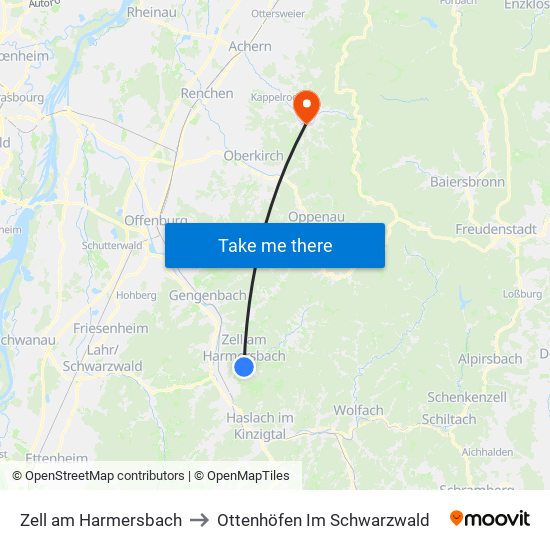 Zell am Harmersbach to Ottenhöfen Im Schwarzwald map