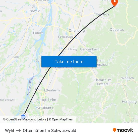 Wyhl to Ottenhöfen Im Schwarzwald map