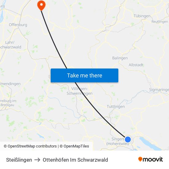 Steißlingen to Ottenhöfen Im Schwarzwald map