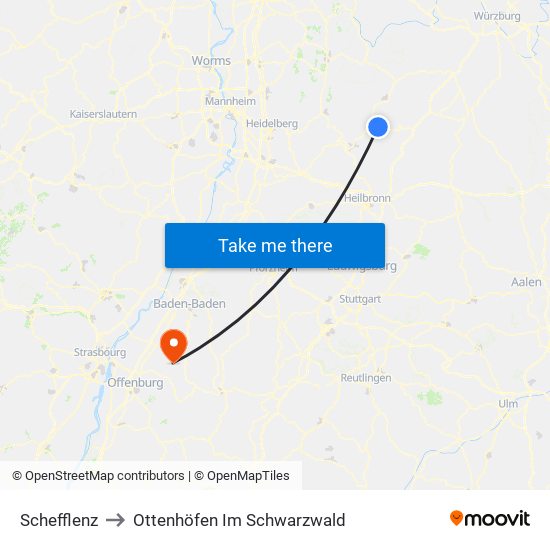 Schefflenz to Ottenhöfen Im Schwarzwald map