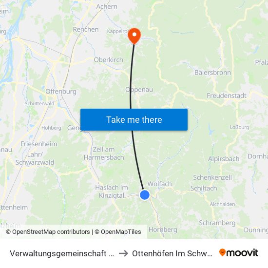 Verwaltungsgemeinschaft Hausach to Ottenhöfen Im Schwarzwald map