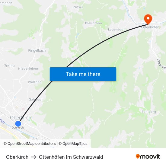 Oberkirch to Ottenhöfen Im Schwarzwald map