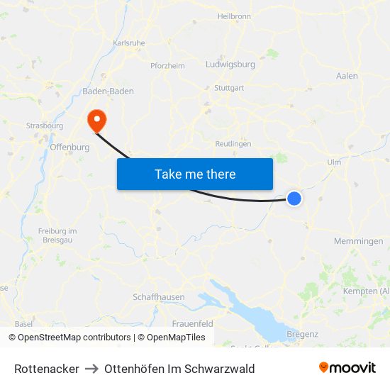 Rottenacker to Ottenhöfen Im Schwarzwald map