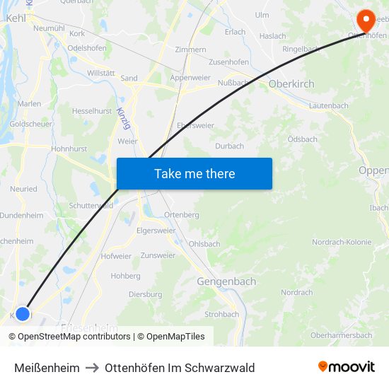 Meißenheim to Ottenhöfen Im Schwarzwald map