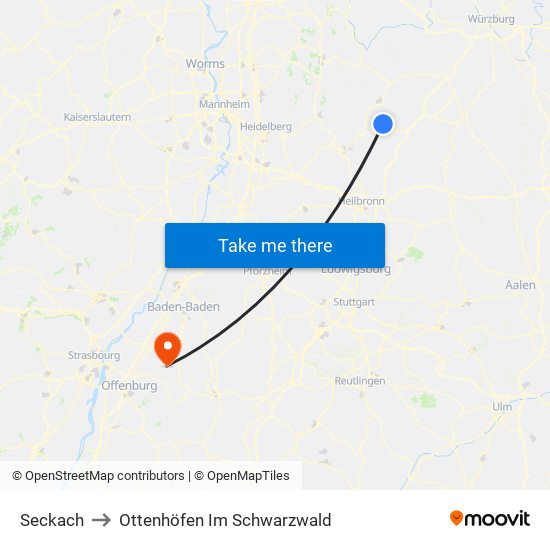 Seckach to Ottenhöfen Im Schwarzwald map