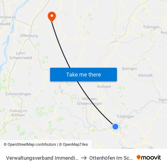 Verwaltungsverband Immendingen-Geisingen to Ottenhöfen Im Schwarzwald map