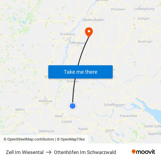 Zell Im Wiesental to Ottenhöfen Im Schwarzwald map