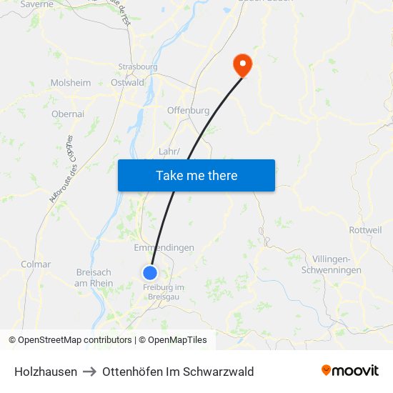 Holzhausen to Ottenhöfen Im Schwarzwald map